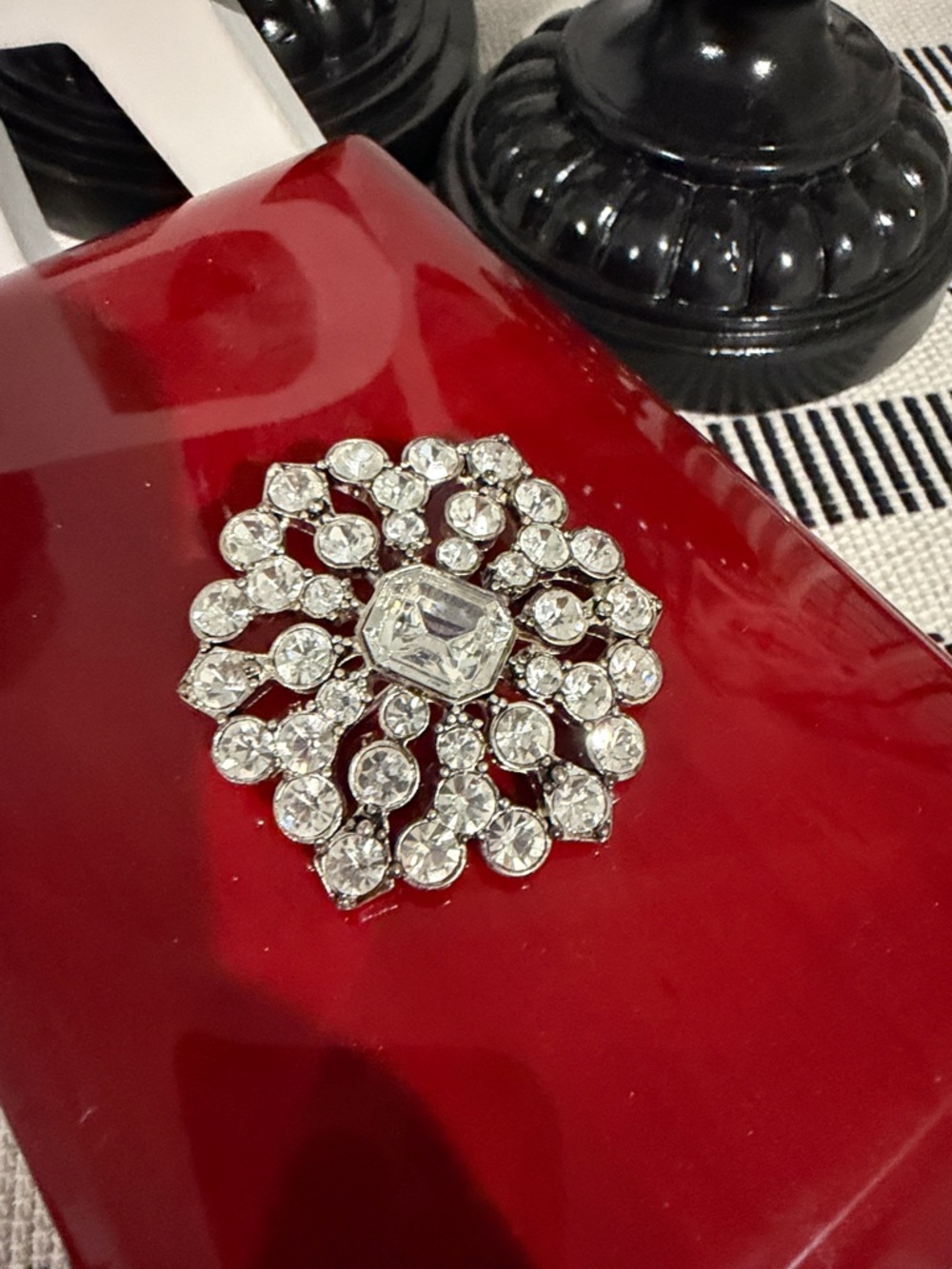 Crystal Flower Brooch Pin - Clear Rhinestones on Silver Tone